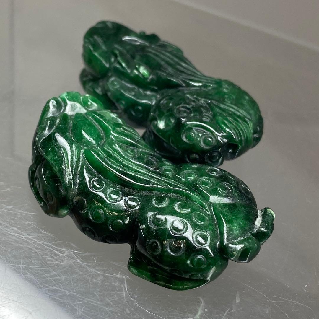 本翡翠　獅子筆架一対　49g 東Y7-0212ア㉜タトチ