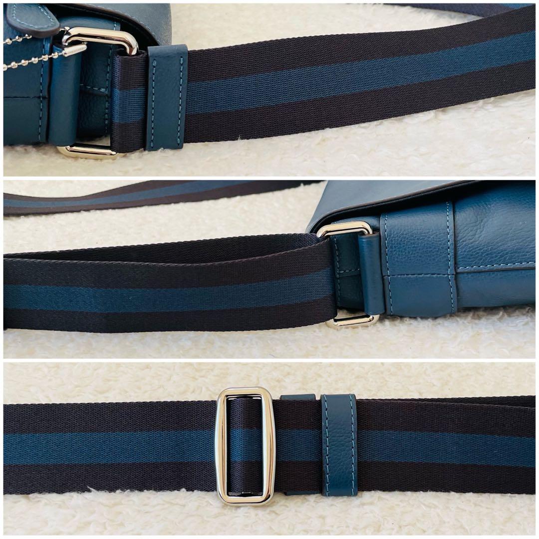 【美品】coach ショルダーバッグ オールレザー くすみブルー 斜め掛け