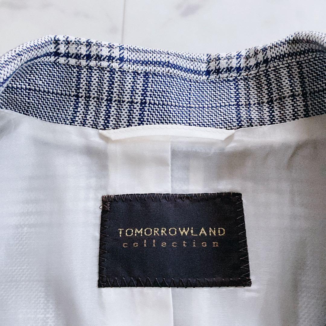 極美品　トゥモローランド　ブルーウィンドウペーン ダブルブレストジャケット