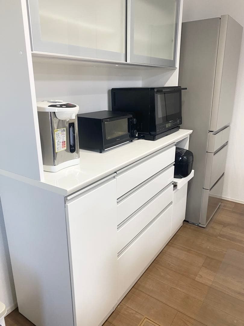 食器棚 キッチンボード(レジューム150TG-S WH/150QH-R WH)