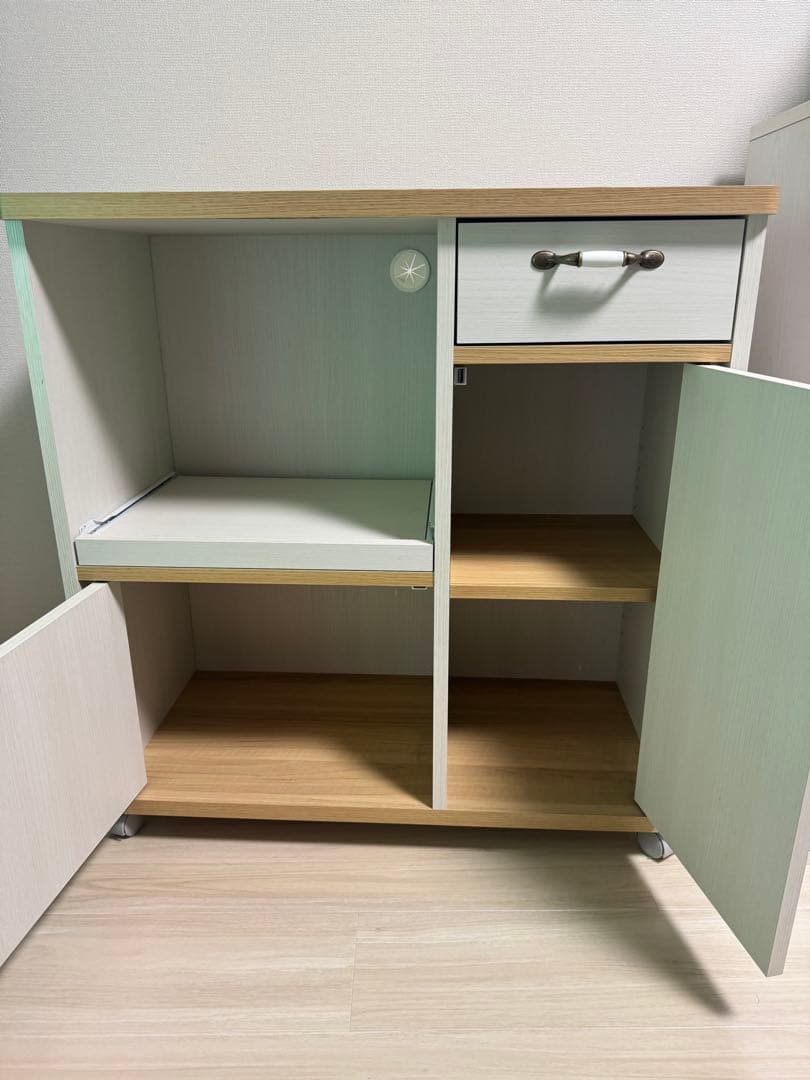 キッチンカウンター ホワイト 木目調 キャスター付き