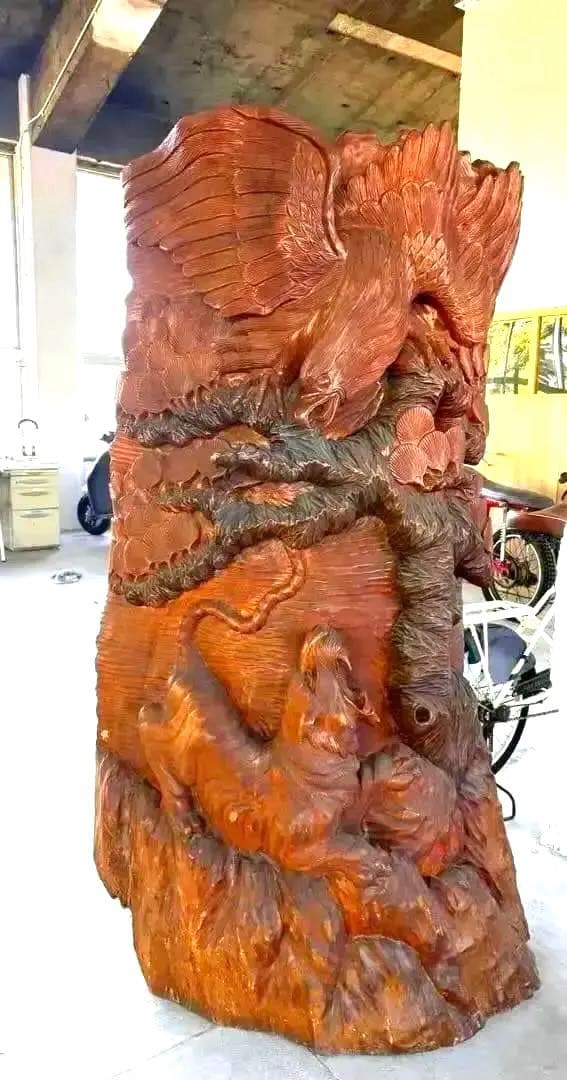 一本雕刻 大型雕刻 木制 缘起物 置物 时代物、古美術・骨董品