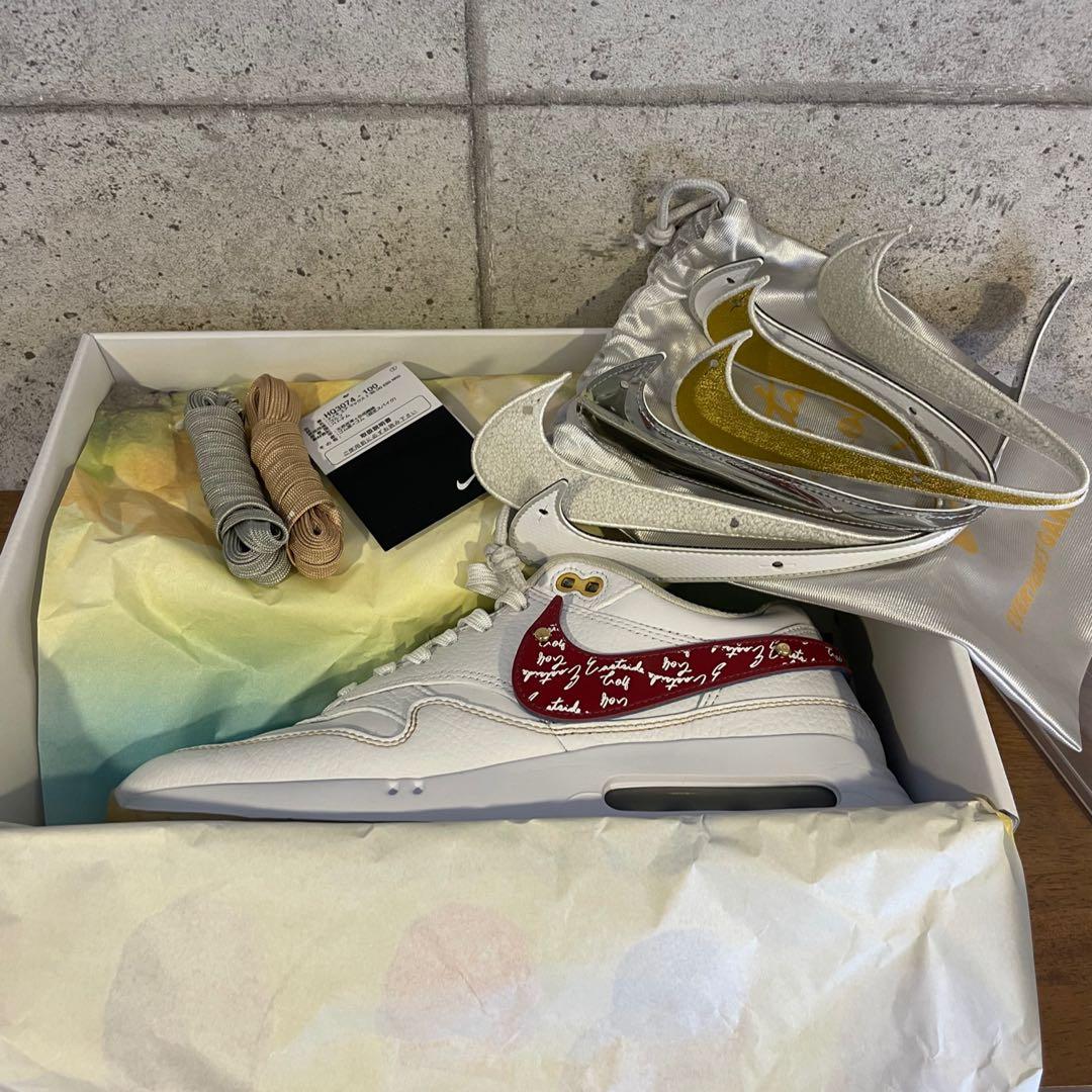 Nike Air Max 1 ホワイト/ゴールド 27cm 交換用スウッシュ付き