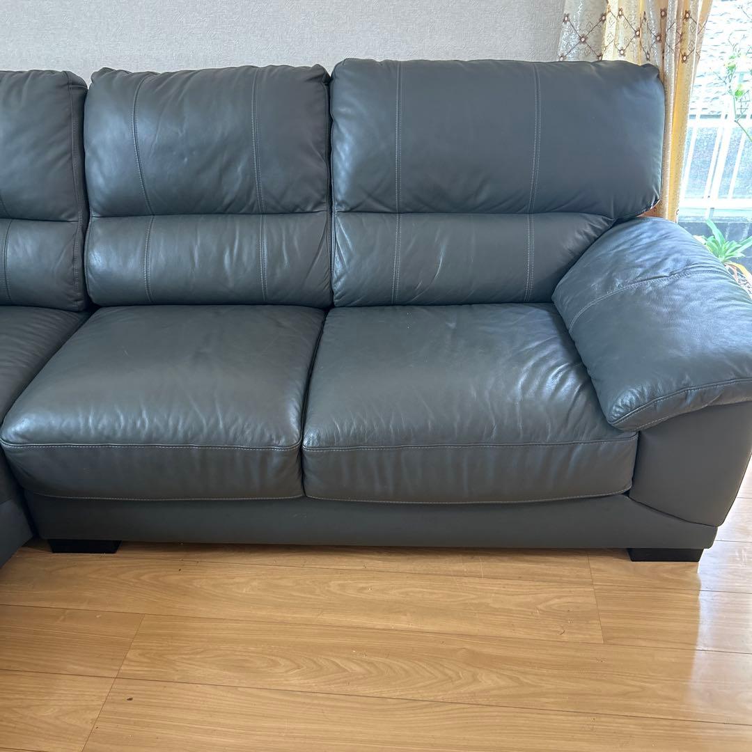 【送料込み】ニトリグレー 合成皮革 コーナーソファ2\2