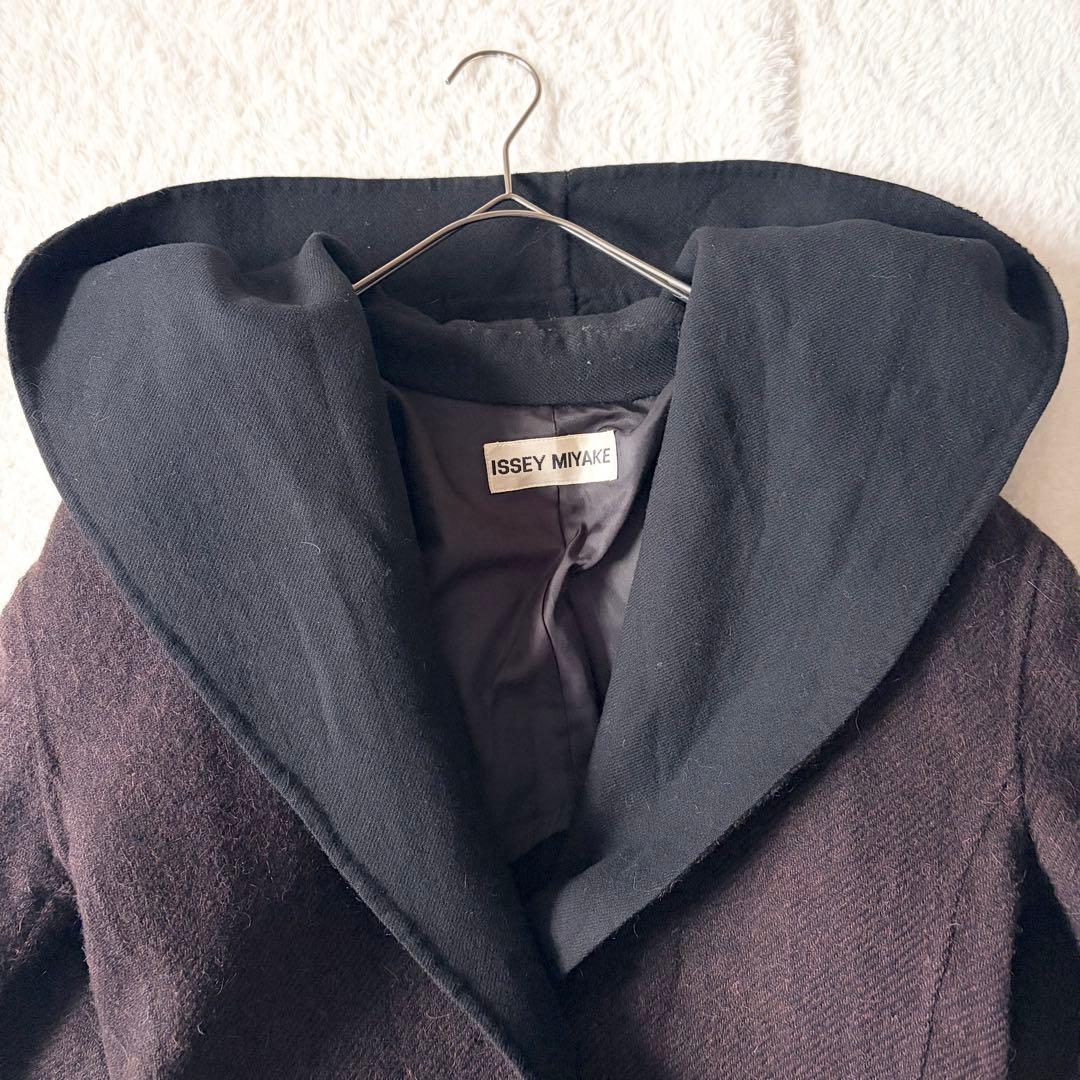 6268 希少✨ イッセイミヤケ フーデッドコート 女優襟 バイカラー L