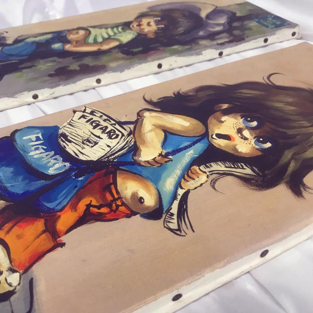 絵 女の子 男の子 作者不明 PARIS パリ 絵画 美術品 骨董品 ２枚セット