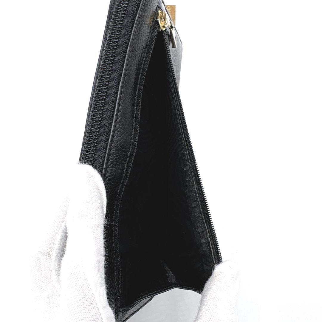 CHANEL シャネル ココマーク キャビアスキン ラウンドファスナー ブラック