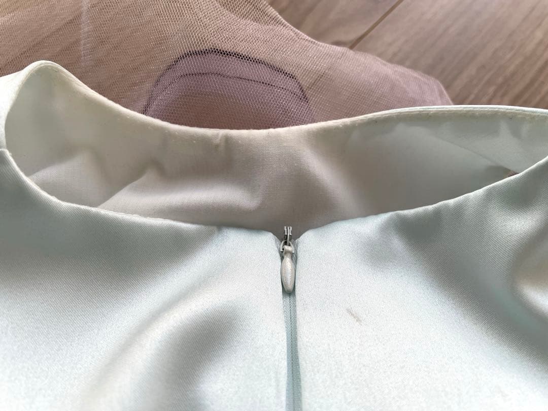 DRESCCO ミント×チャコールグレーフラワーコサージュドレス 125