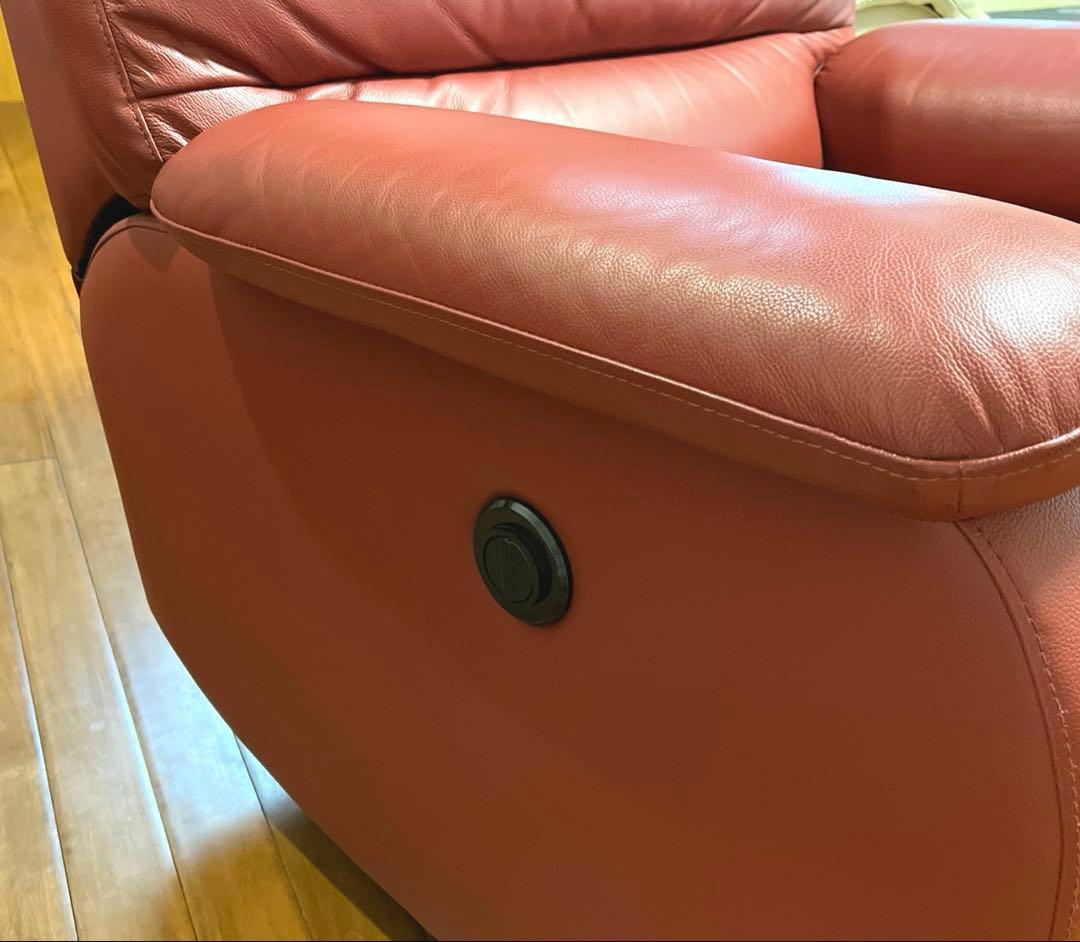 電動リクライニングソファ 本革　1人掛けレッド