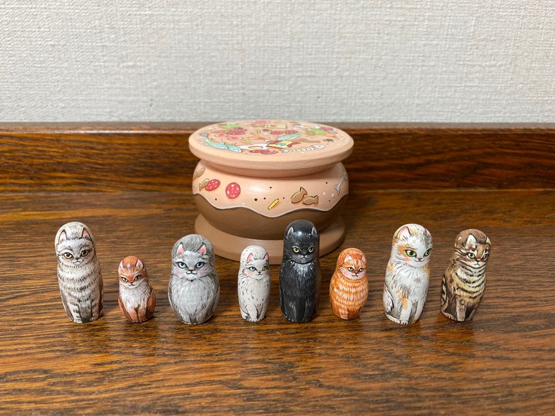 ロシア雑貨☆ネコキット猫８匹&特製Box マトリョーシカ マルガリータ作