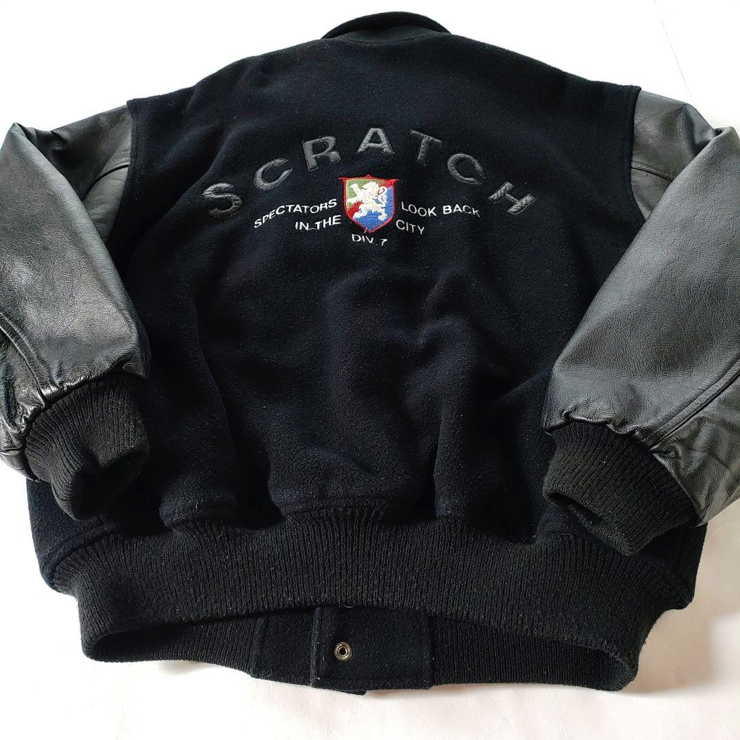 【希少】スタジャン 90sヴィンテージ ブラック 襟あり袖レザー