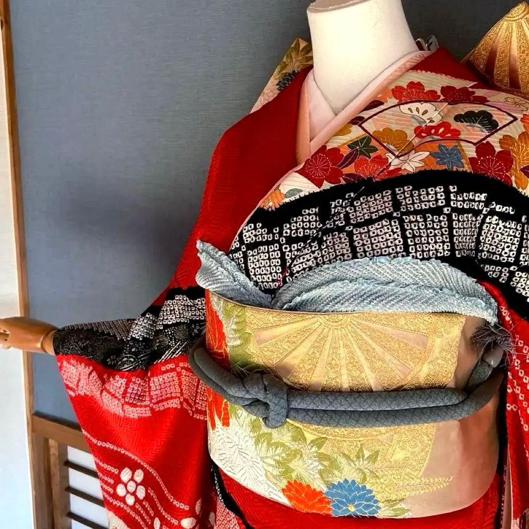 振袖フルセット　高身長　絞り　手描き友禅　成人式振袖　振袖　裄丈69 ➕サイズ