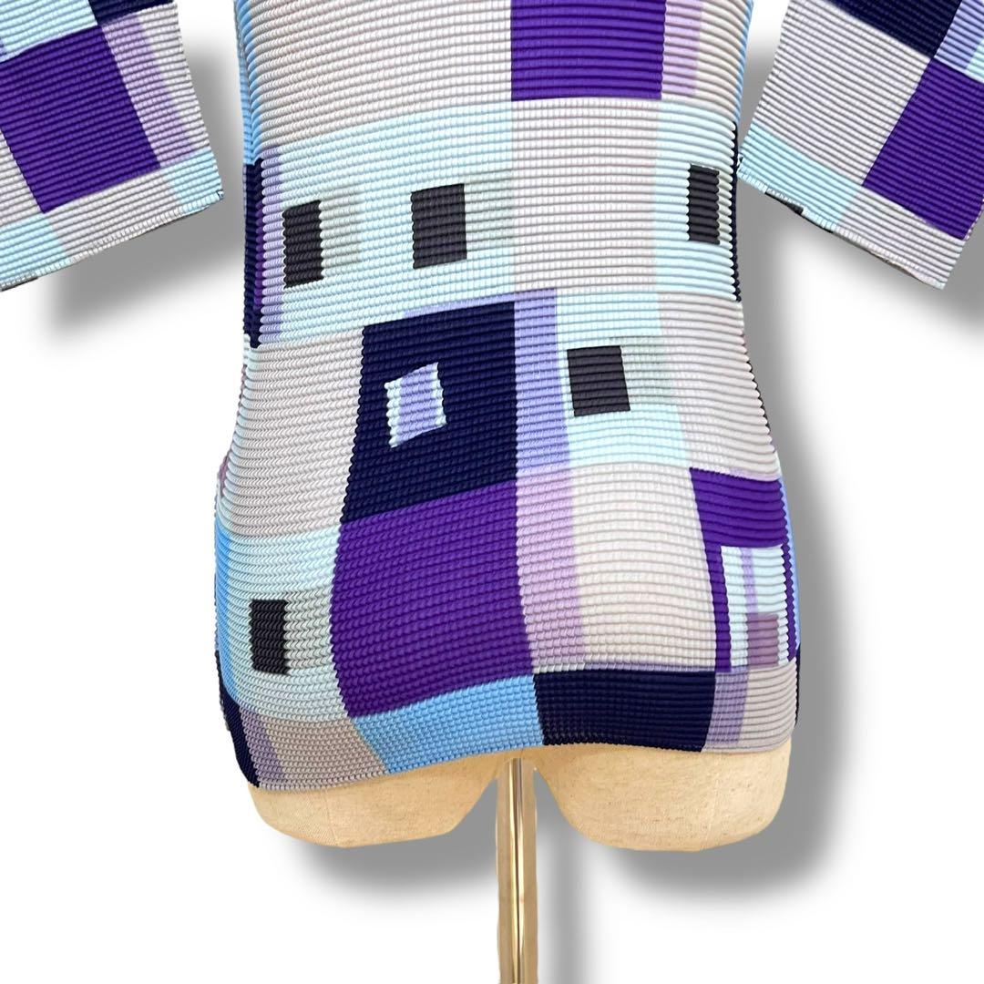 ISSEY MIYAKE ME 幾何学模様 ハイネック半袖 ワッフルプリーツ F