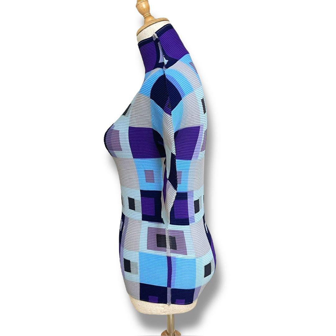 ISSEY MIYAKE ME 幾何学模様 ハイネック半袖 ワッフルプリーツ F