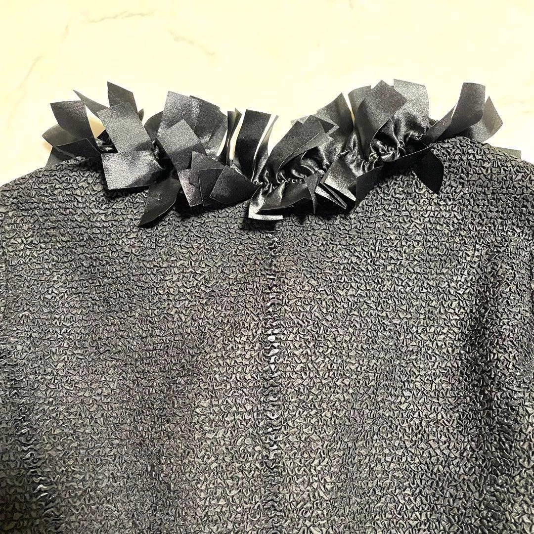 極美品♪ノコオーノノーカラージャケット ブラック スナップボタン フリル 42