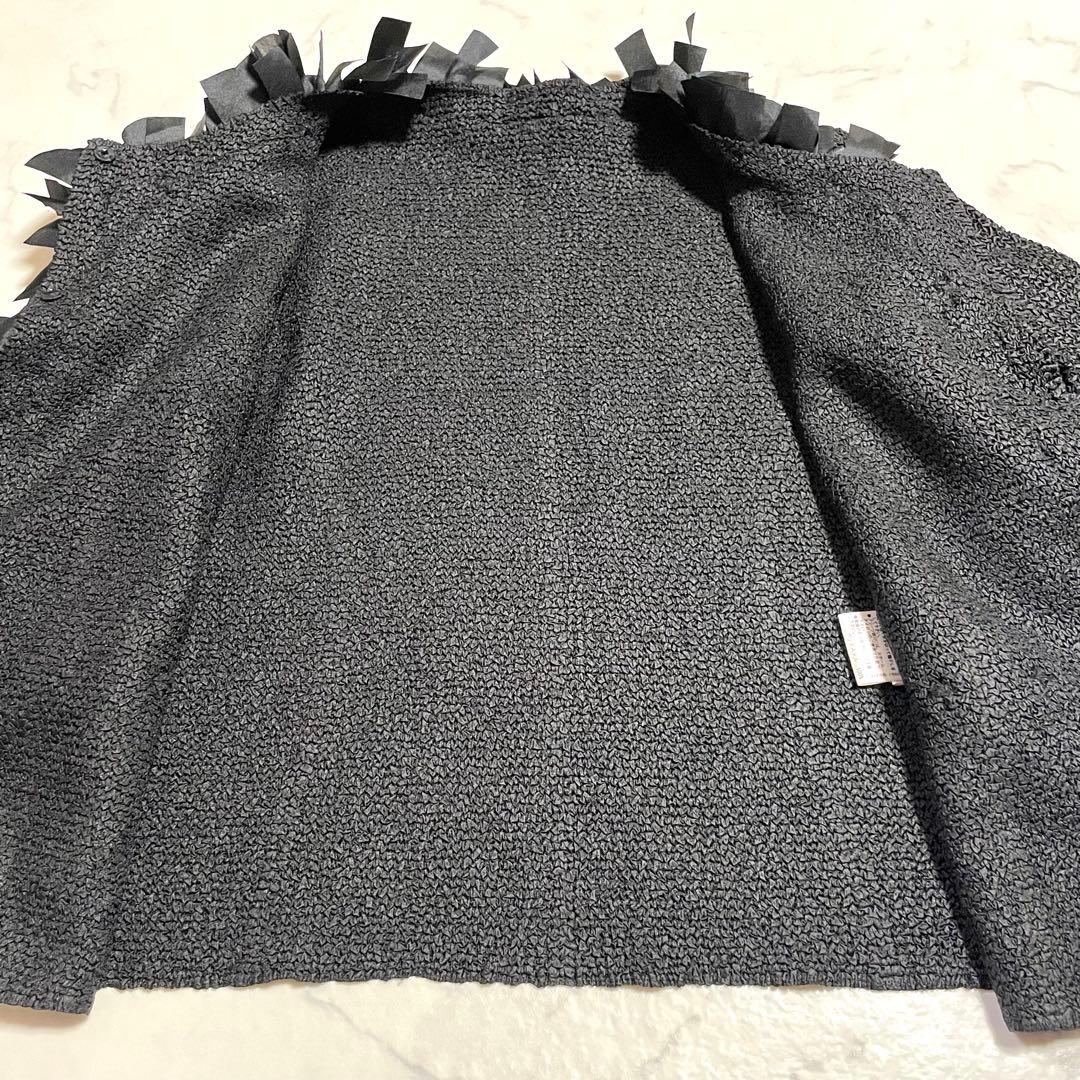 極美品♪ノコオーノノーカラージャケット ブラック スナップボタン フリル 42