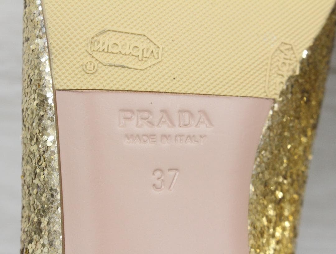 ▲PRADA/プラダ グリッター フラットシューズ ゴールド