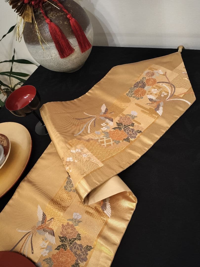 A931★逸品‼️ 24金箔‼️ひな祭り‼️正絹テーブルランナー2m16