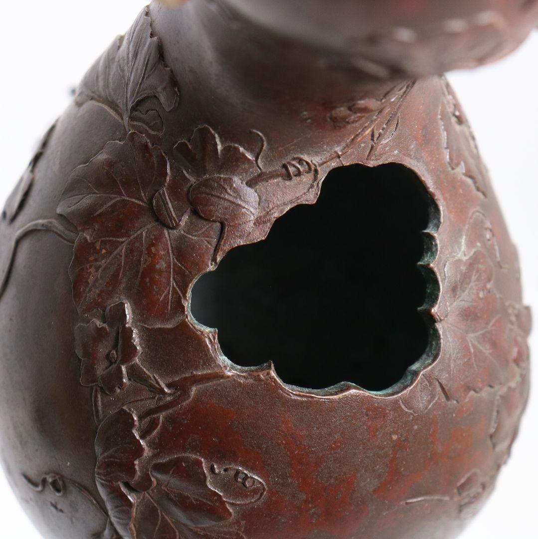 鋳師 金森浄栄作 鋳銅 瓢花入 高岡銅器 共箱　AW827　Z1