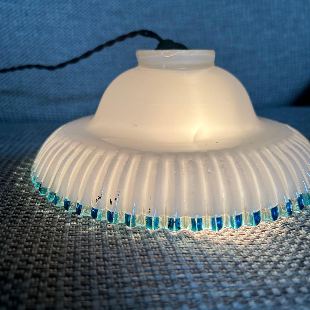 電笠　乳白青フチ笠　明治〜大正時代　【13】