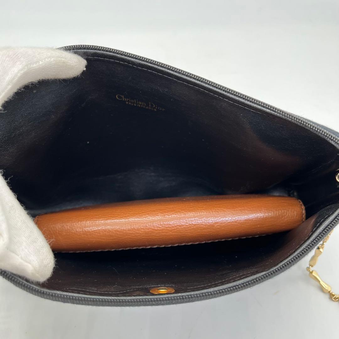 クリスチャンディオール ショルダーバッグ 肩掛け トロッター柄 ロゴ金具 黒