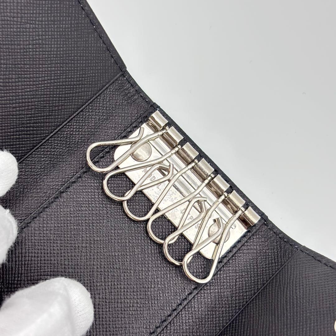 【箱付き未使用級】プラダ ６連 キーケース ナイロン×レザー 三角ロゴ グレー