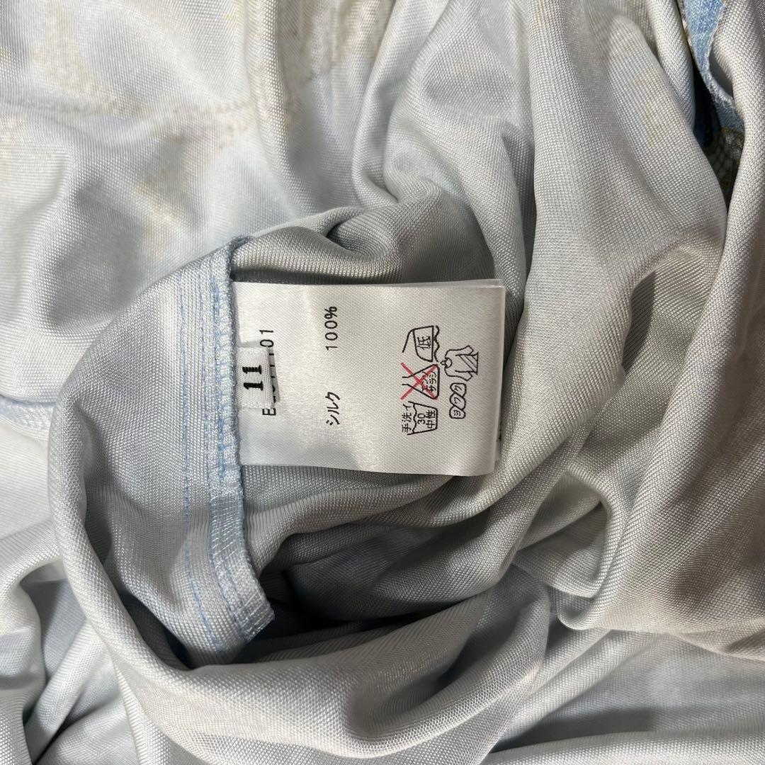 kay me シルク100%花あさぎ ワンピース 11号　定価8万　未使用タグ付