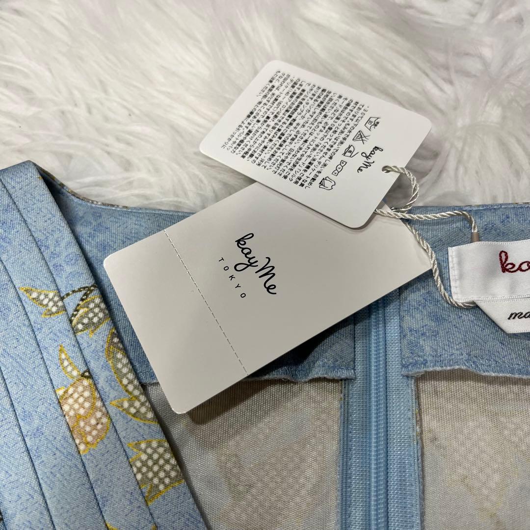 kay me シルク100%花あさぎ ワンピース 11号　定価8万　未使用タグ付