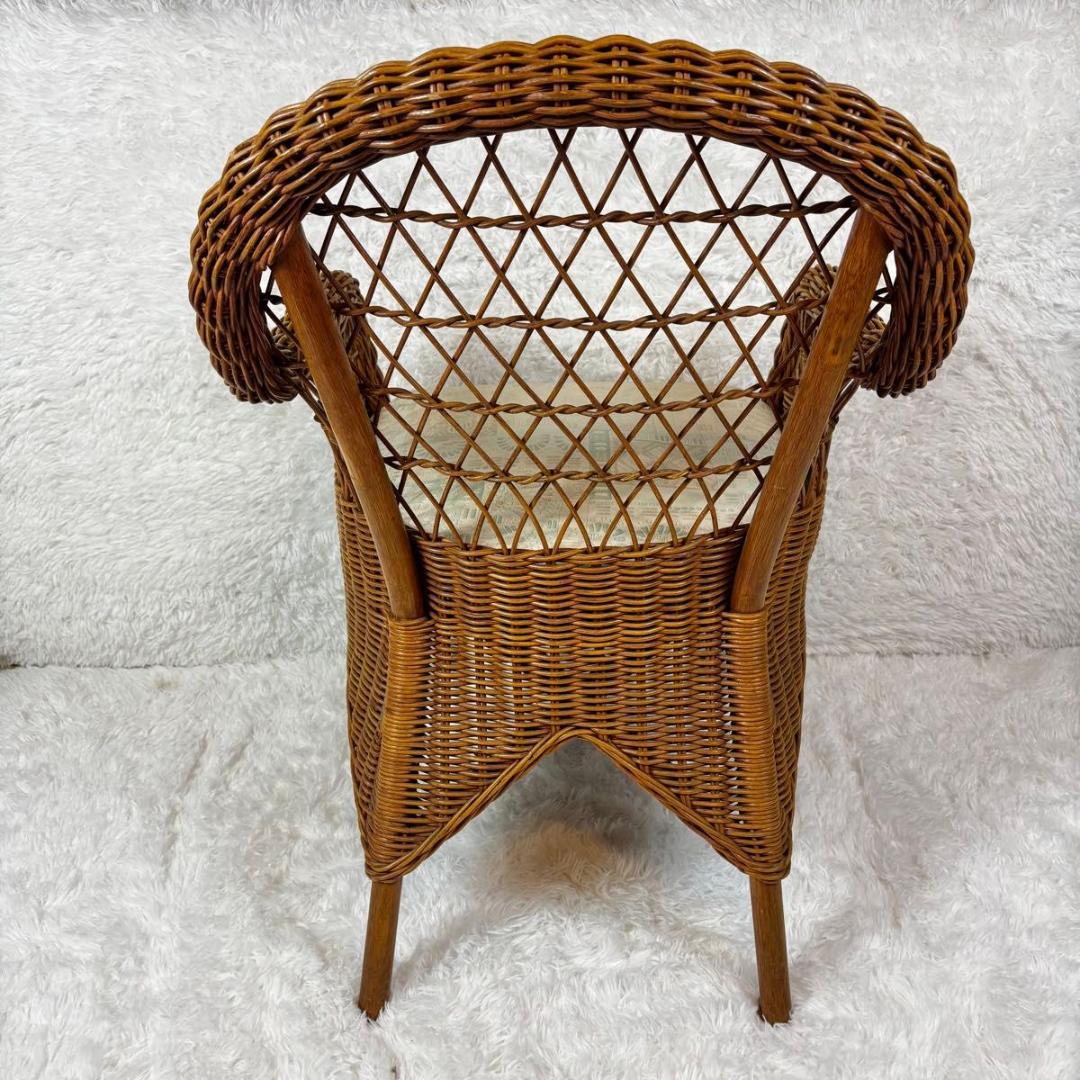 『美品』カサブランカ　ラタン　籐　アーム付き　クッション付き　チェア