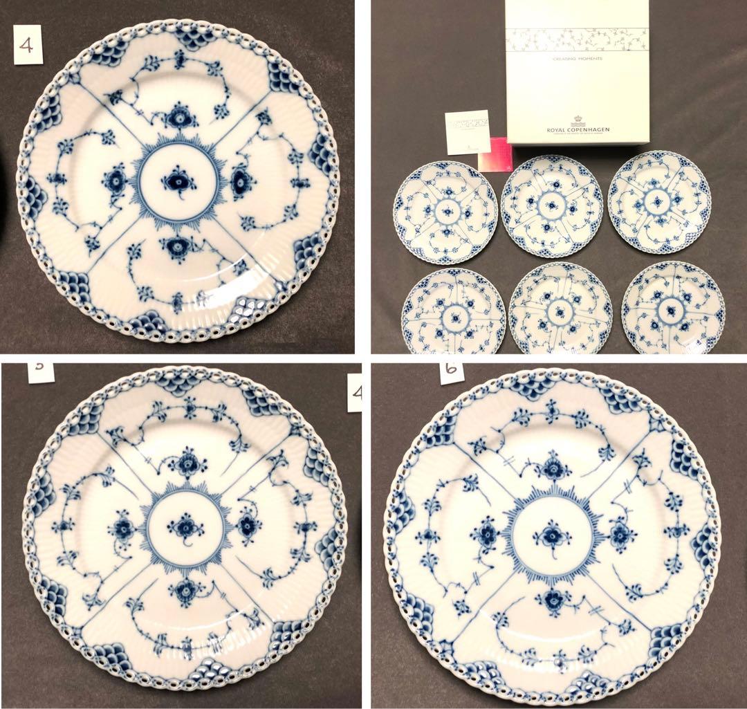ロイヤルコペンハーゲンブルーフルーテットフルレース19プレート6枚箱入(未使用)