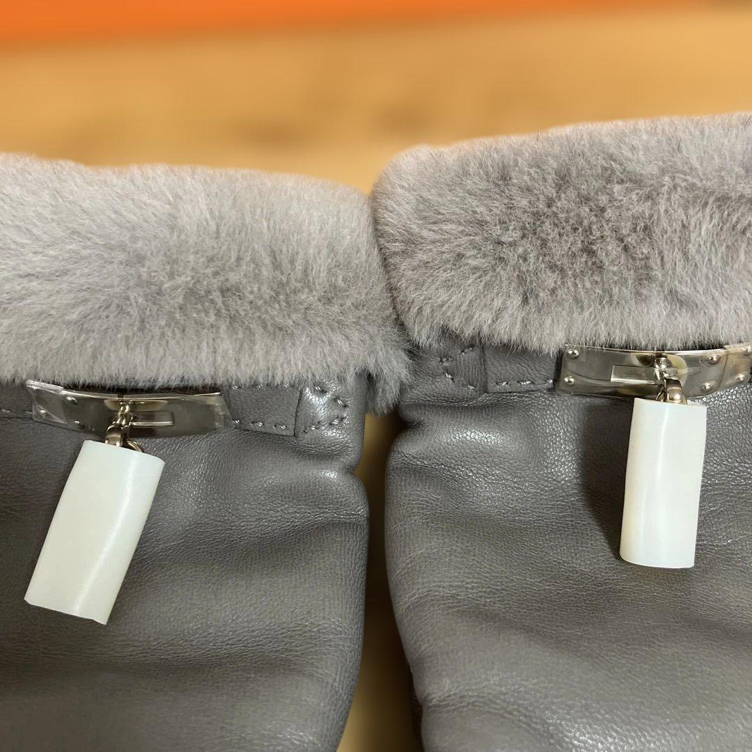 HERMES エルメス　ミンクファー付きグローブ　ケリー グレー　7