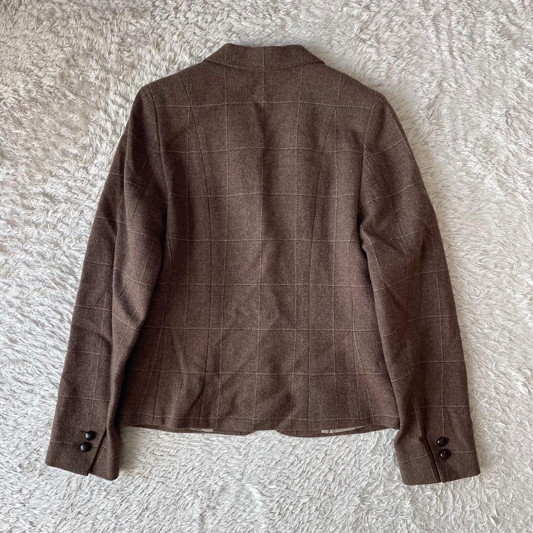 マーガレットハウエル 美品 ウールテーラードジャケット 3 茶色 チェック