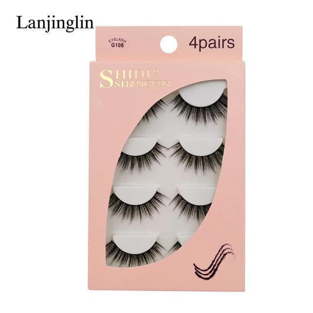 Lanjinglin-3Dミンクつけまつげ4ペア☆G108☆約12mm