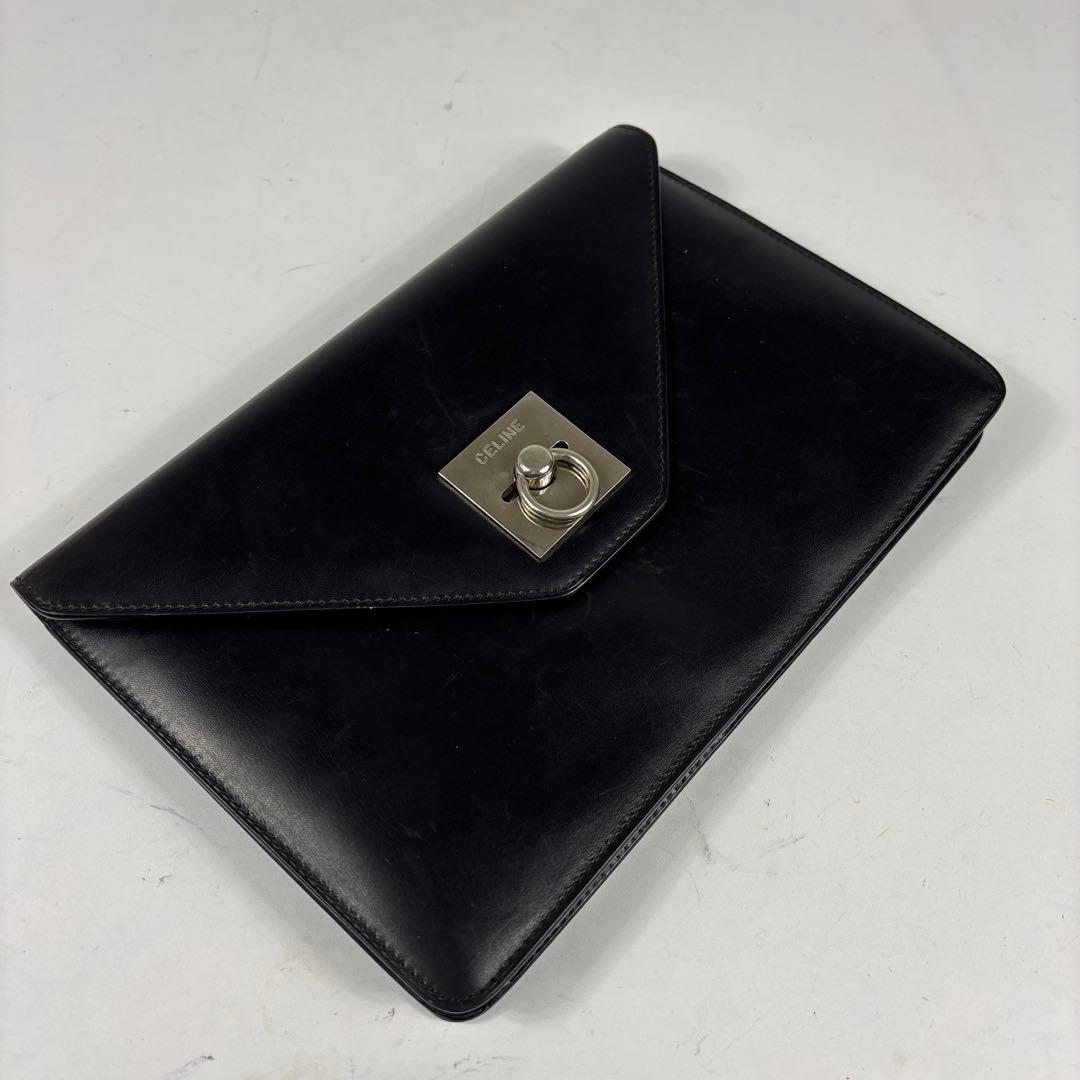 CELINE　セリーヌ　ヴィンテージ　クラッチバッグ　シルバー金具　レザー　黒
