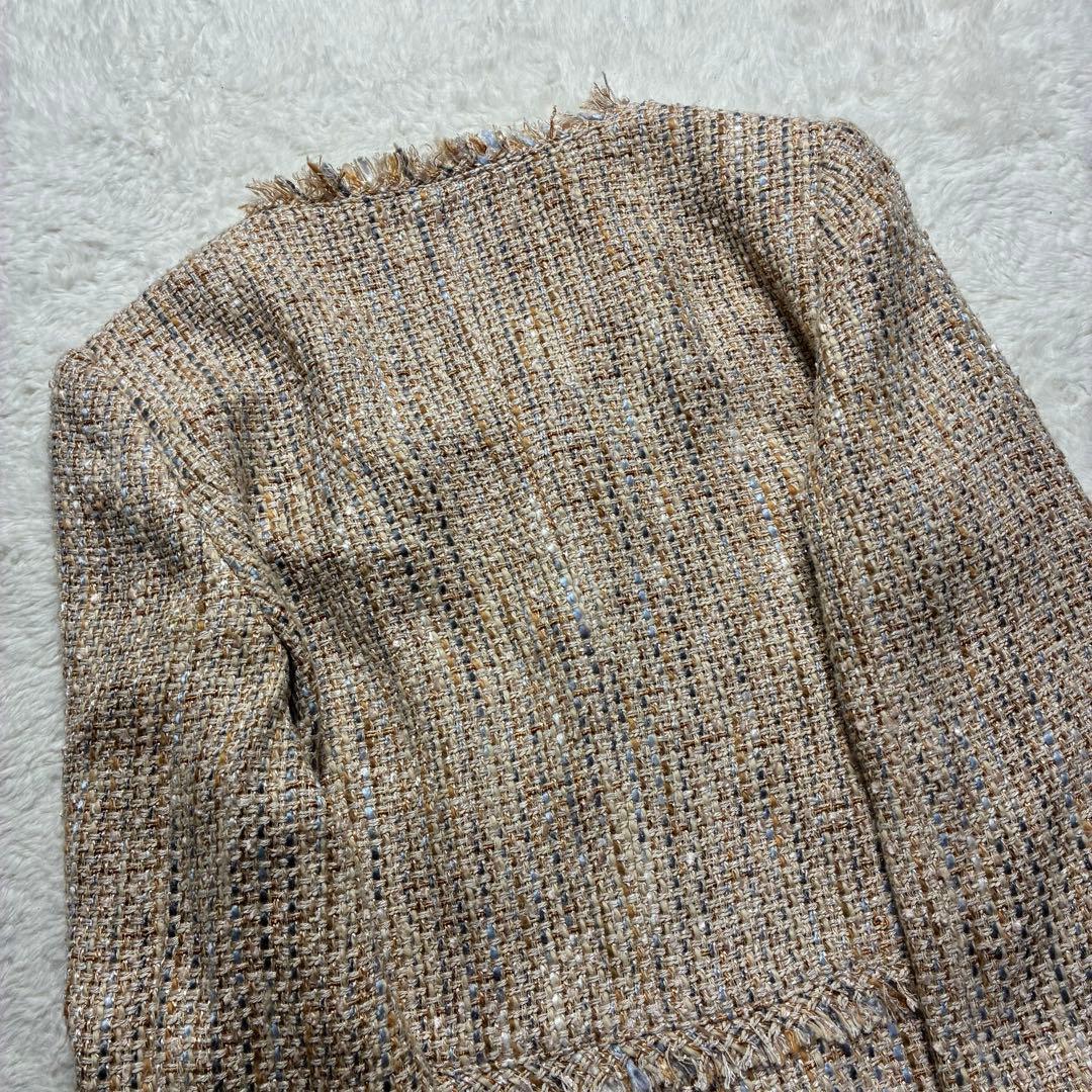 ANAYI アナイ カラーミックスツィード ノーカラー ジャケットベージュ系