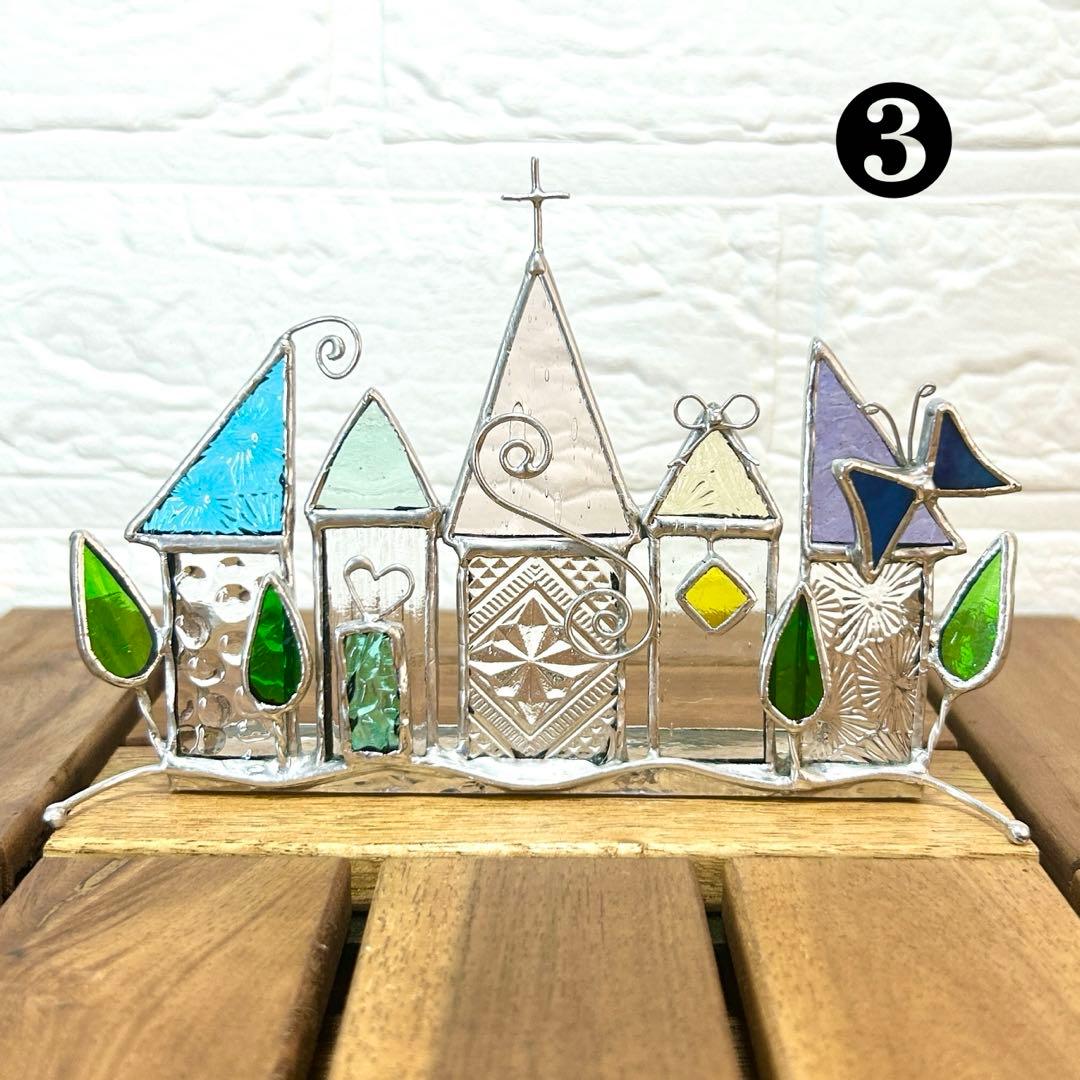 ステンドグラス(ハンドメイド) 6点おまとめ 色鉛筆、ハウス、パネル、一輪挿し