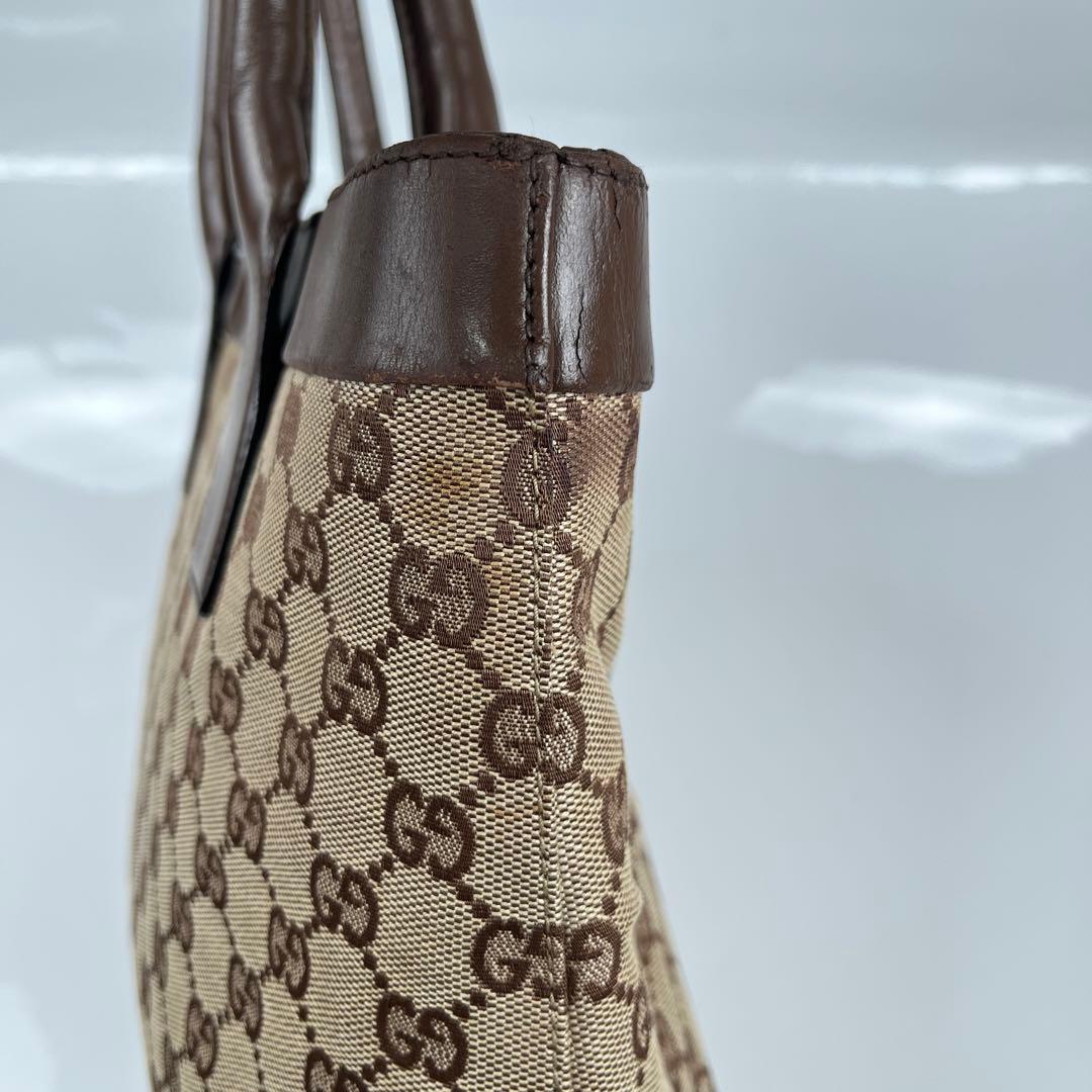 【美品】グッチ　トートバッグ　ハンドバッグ　GG柄　キャンバス　レザー　ブラウン