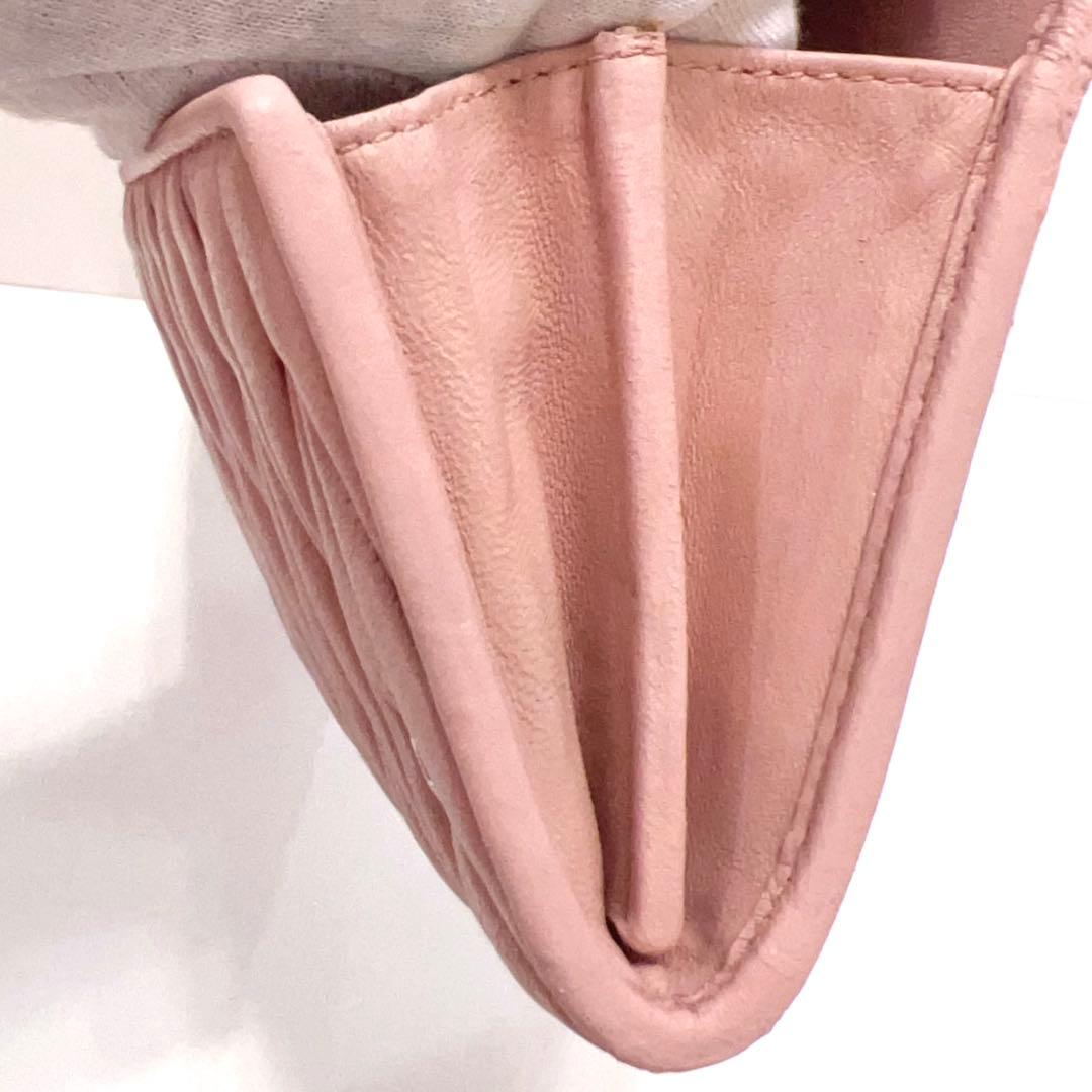 ミュウミュウ 長財布 マテラッセ ビジュー クリスタル ピンク レザー 大容量