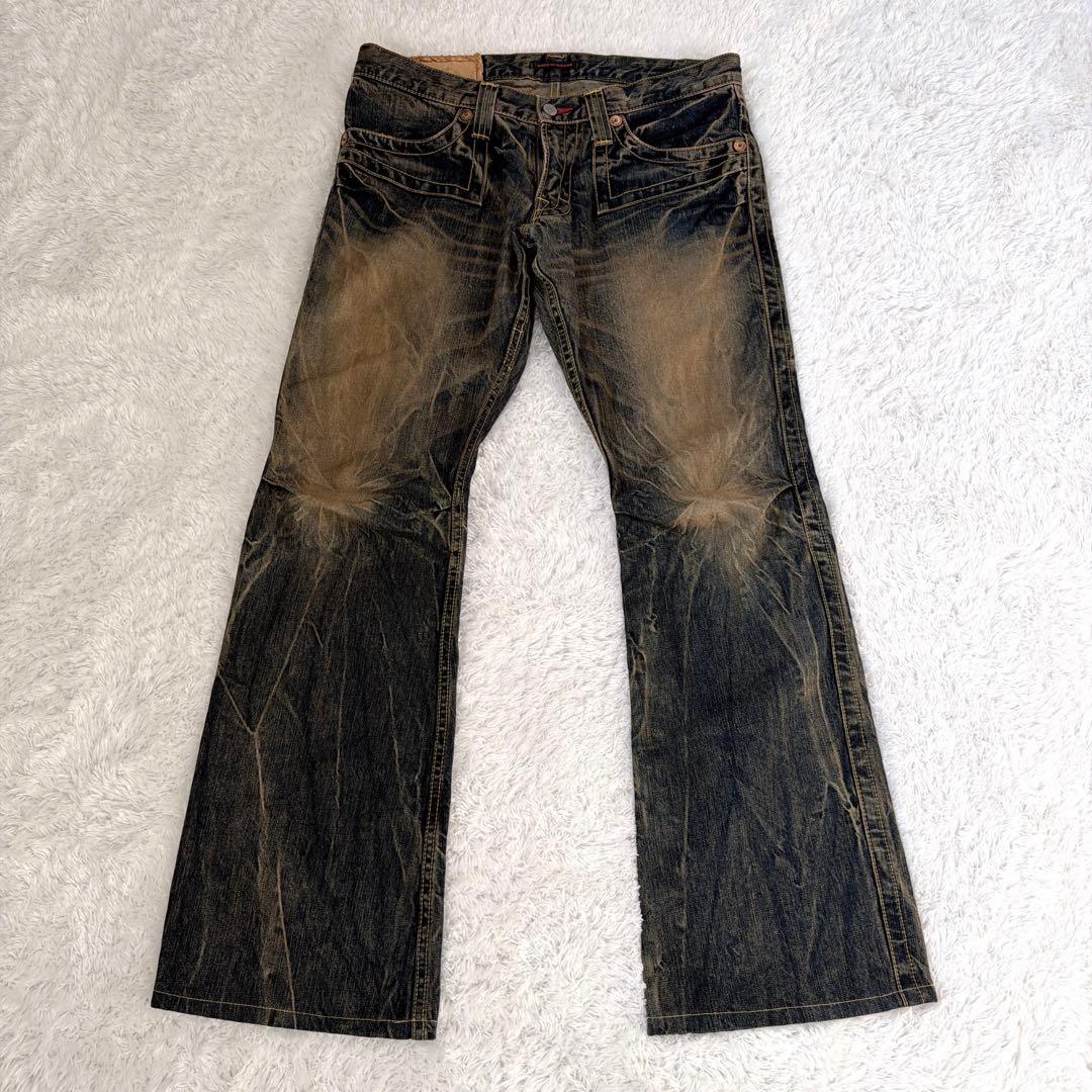 BLUE WAY ブルーウェイ 鬼ヒゲ フレア デニム パンツ ジーンズ Y2K