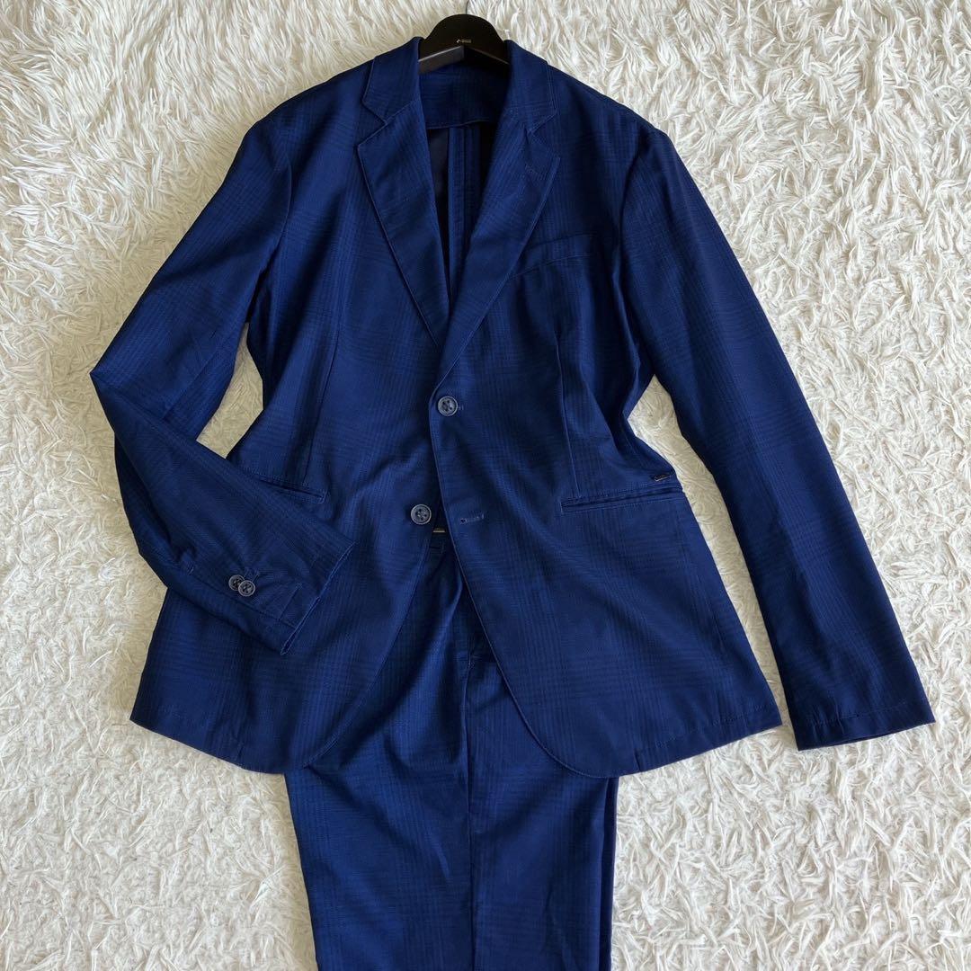 ◎人気デザイン ZARA ブルー系スーツ 軽量 チェック柄 ロゴプレートL 1