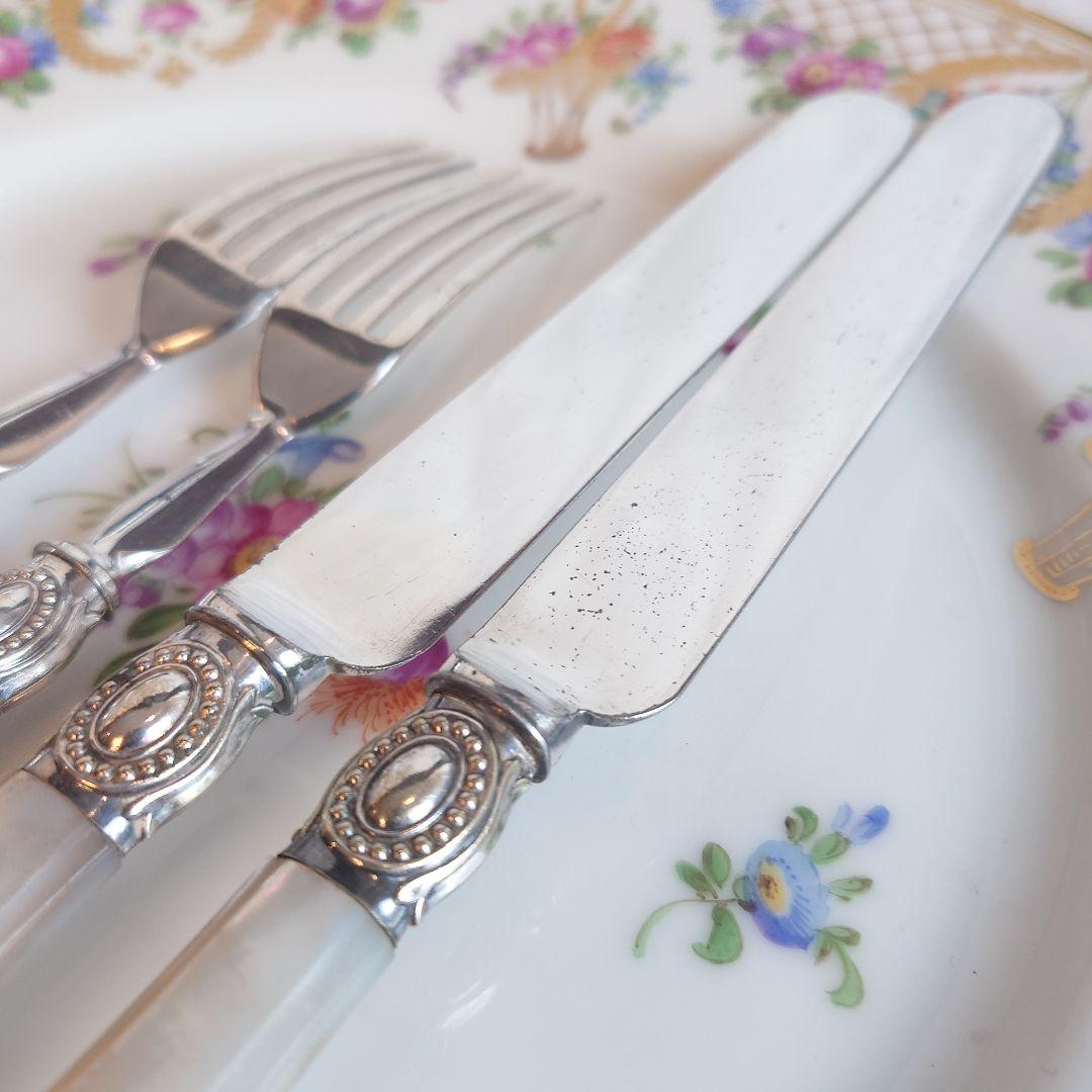 白蝶貝　デザートカトラリー　アンティーク マザーオブパール　フォーク　ナイフ