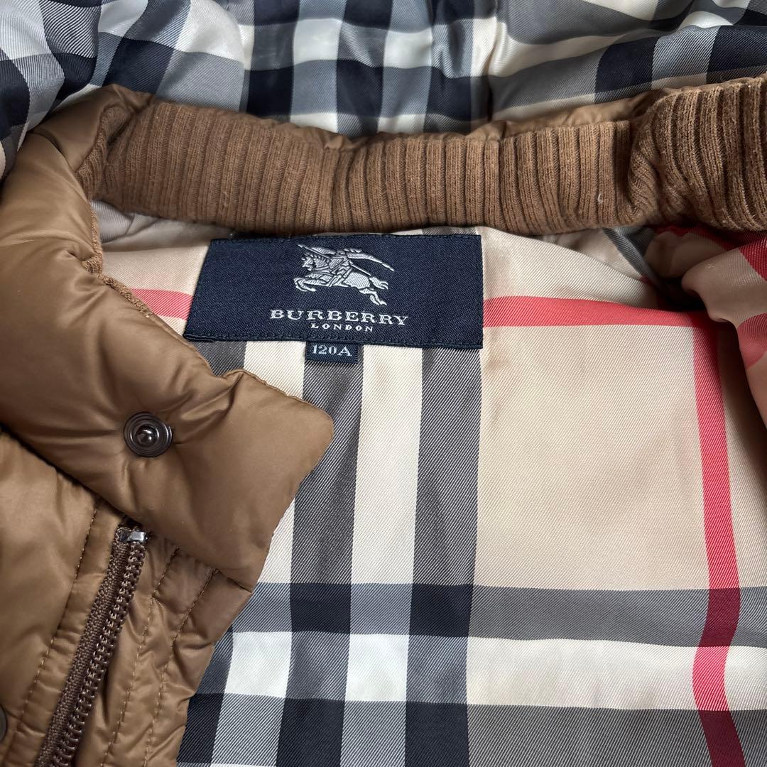 バーバリーロンドン　ダウンジャケット　茶系　120　メガノバチェック