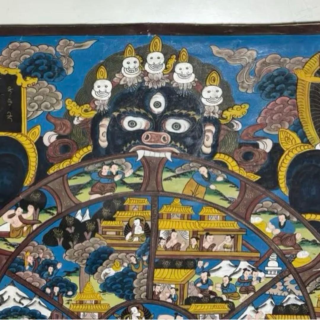 チベット密教　1点物 》 手描き　曼荼羅　タンカ　六道輪廻　仏教　密教