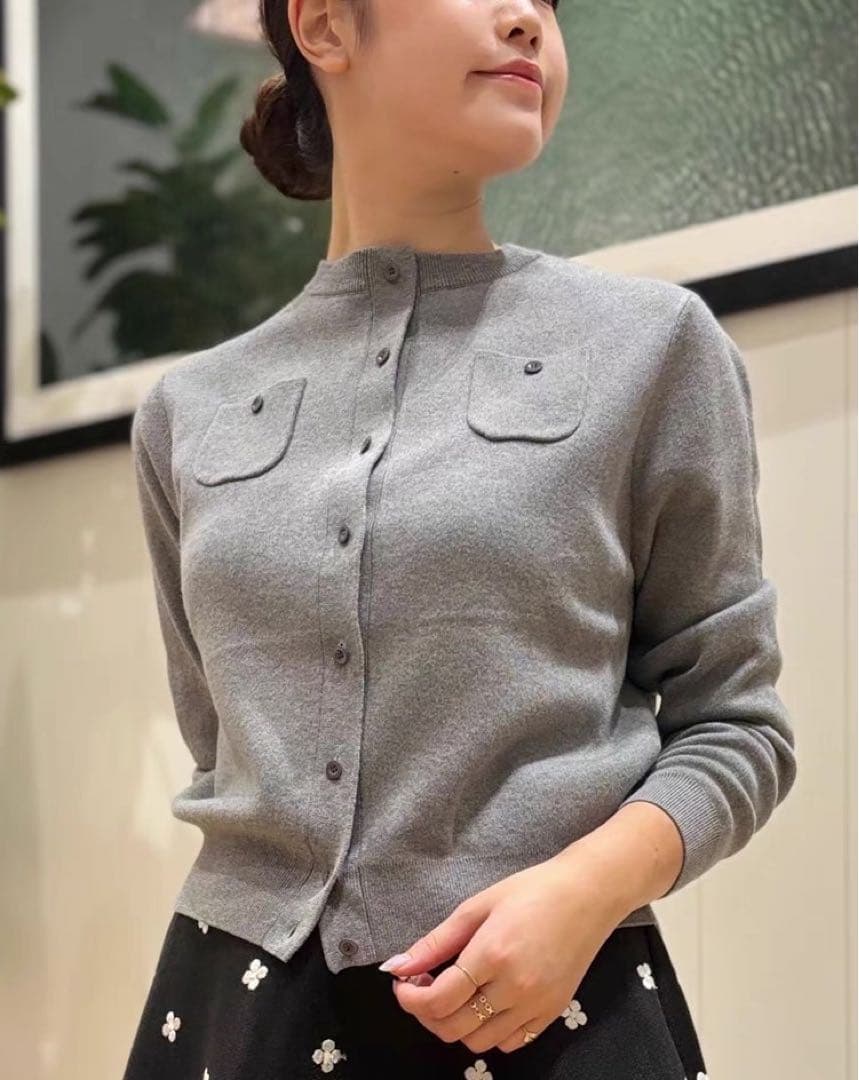 CABANキャバン コットンカシミヤクルーネックカーディガン　グレー