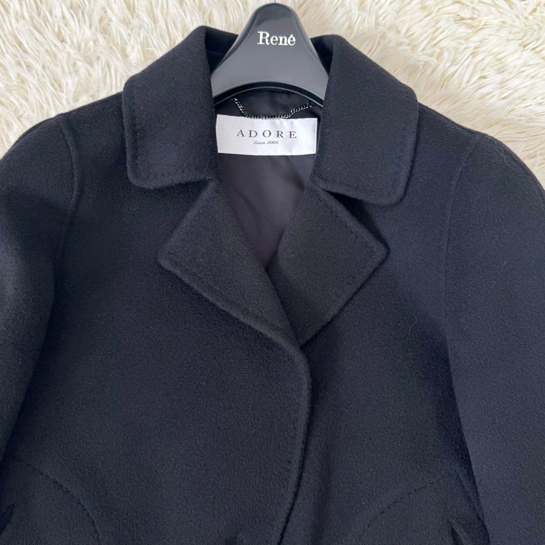 アドーア ウールカシミヤ ショートコート 36 ジャケット 黒 ステッチ