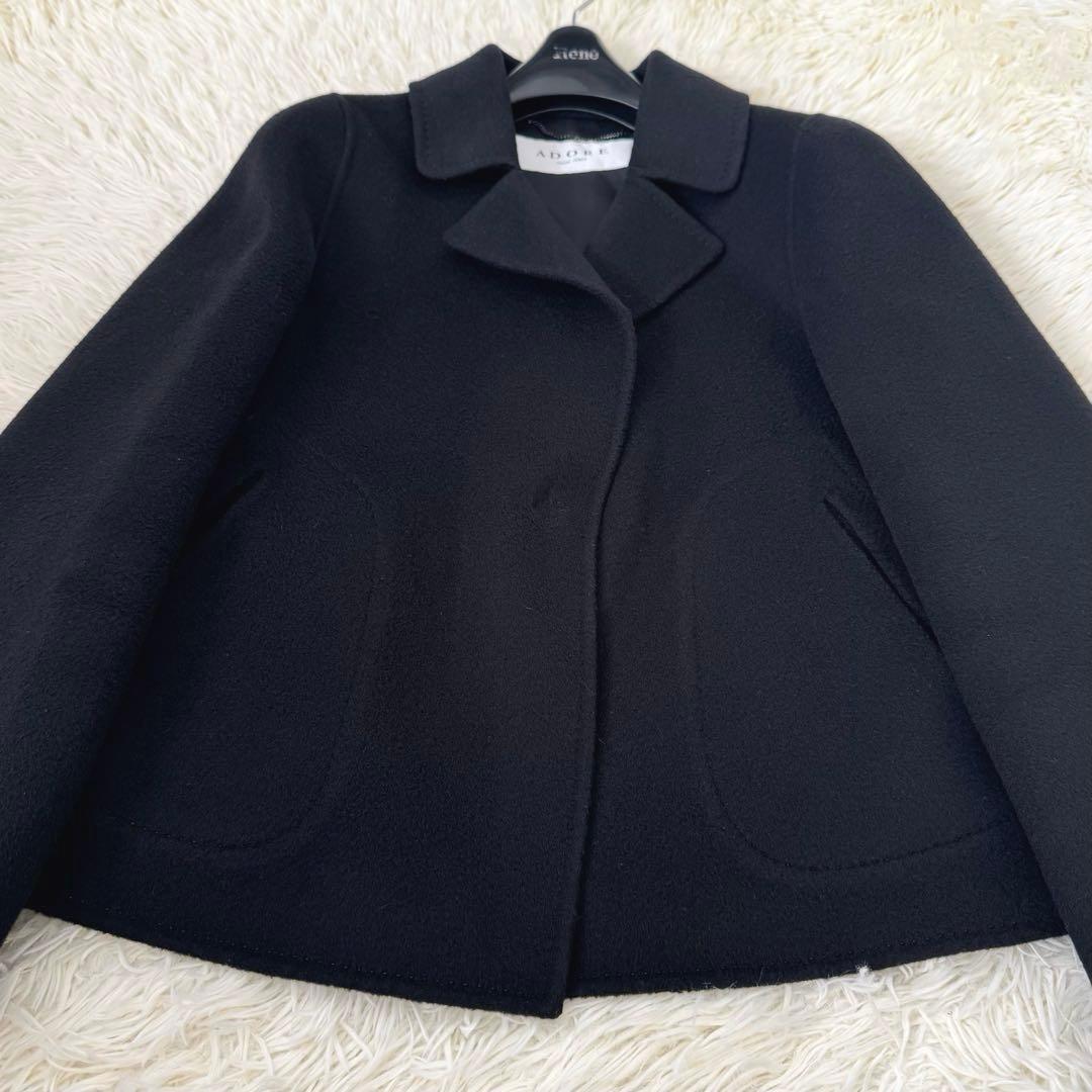アドーア ウールカシミヤ ショートコート 36 ジャケット 黒 ステッチ