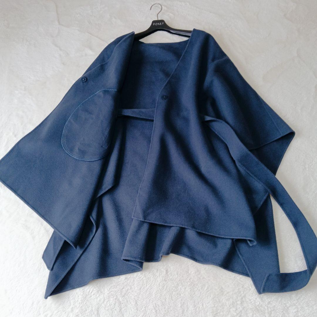 美品　ＩＣＢ　リバーコート　ポンチョ　カシミヤ混　ネイビー　4