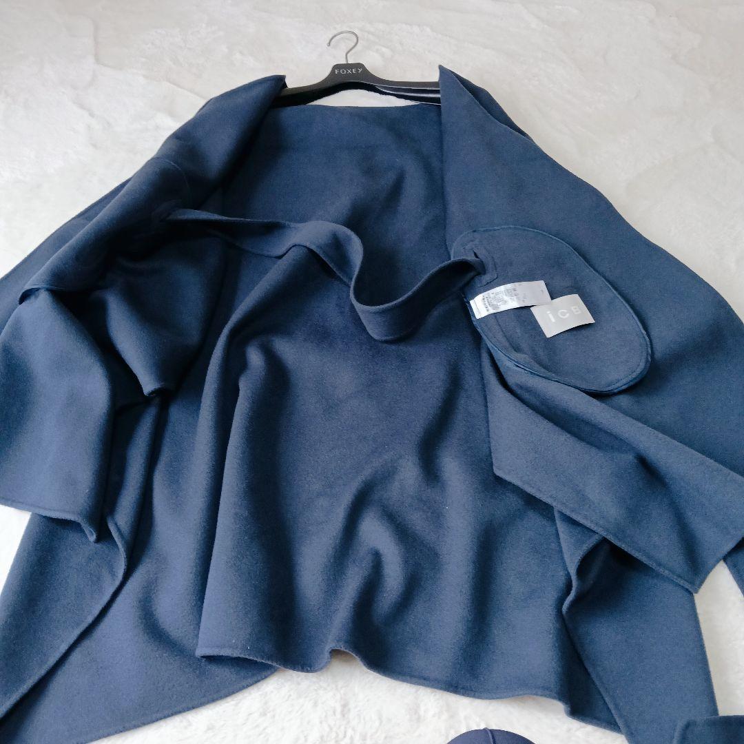 美品　ＩＣＢ　リバーコート　ポンチョ　カシミヤ混　ネイビー　4