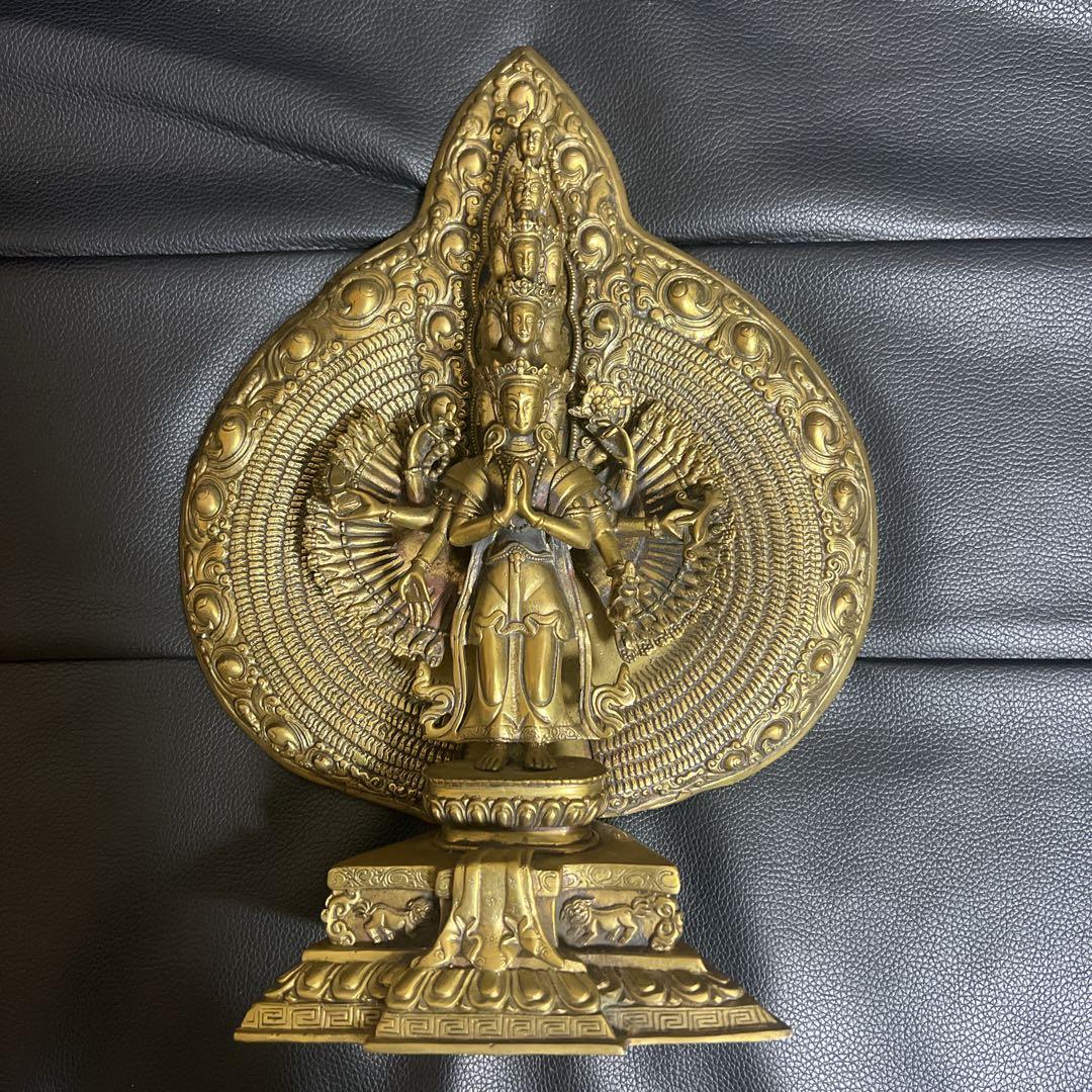 千手千眼観音菩薩 鍍金銅大仏像 チベット仏　仏教美術