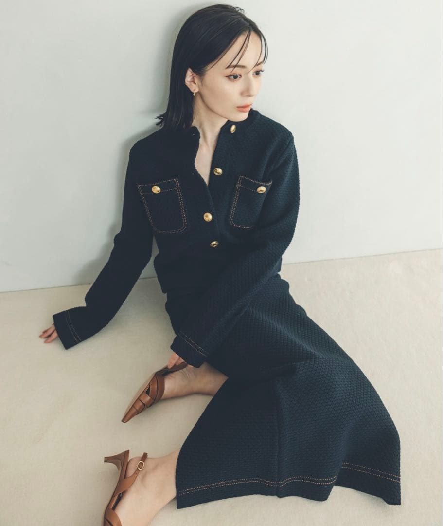 新品タグ付き⭐︎ anuans アニュアンス　ノーカラーニットジャケット